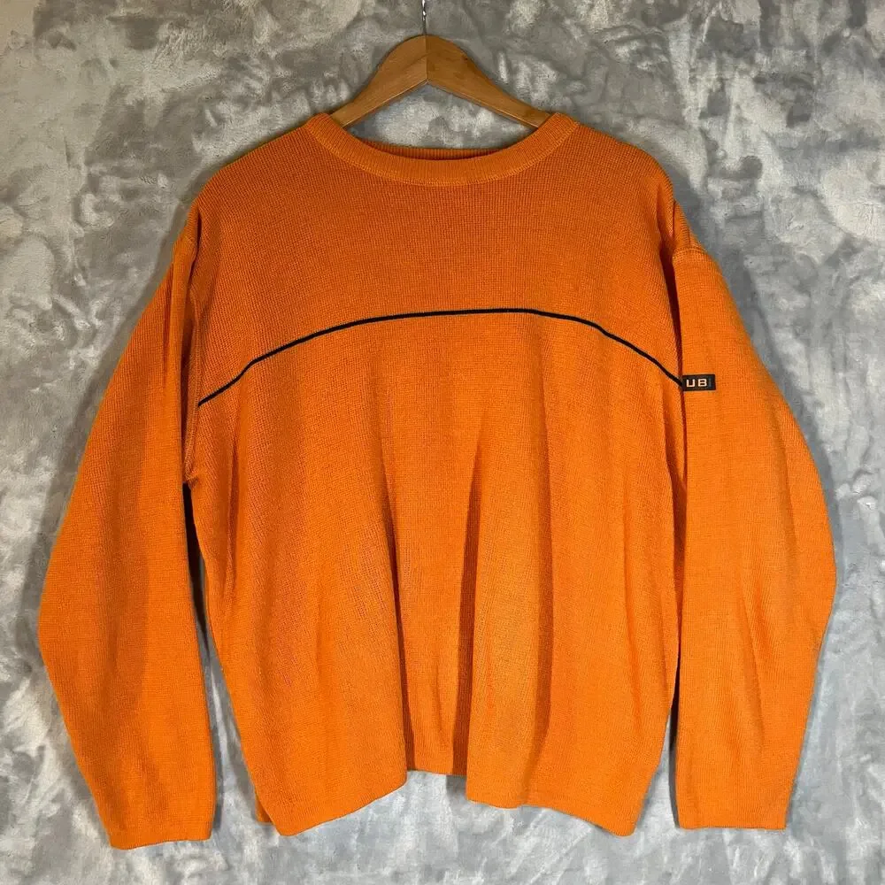 Vintage Men's 90's‎ Y2K Orange Union Bay Pullover Crewneck Knit Sweater Baggy L